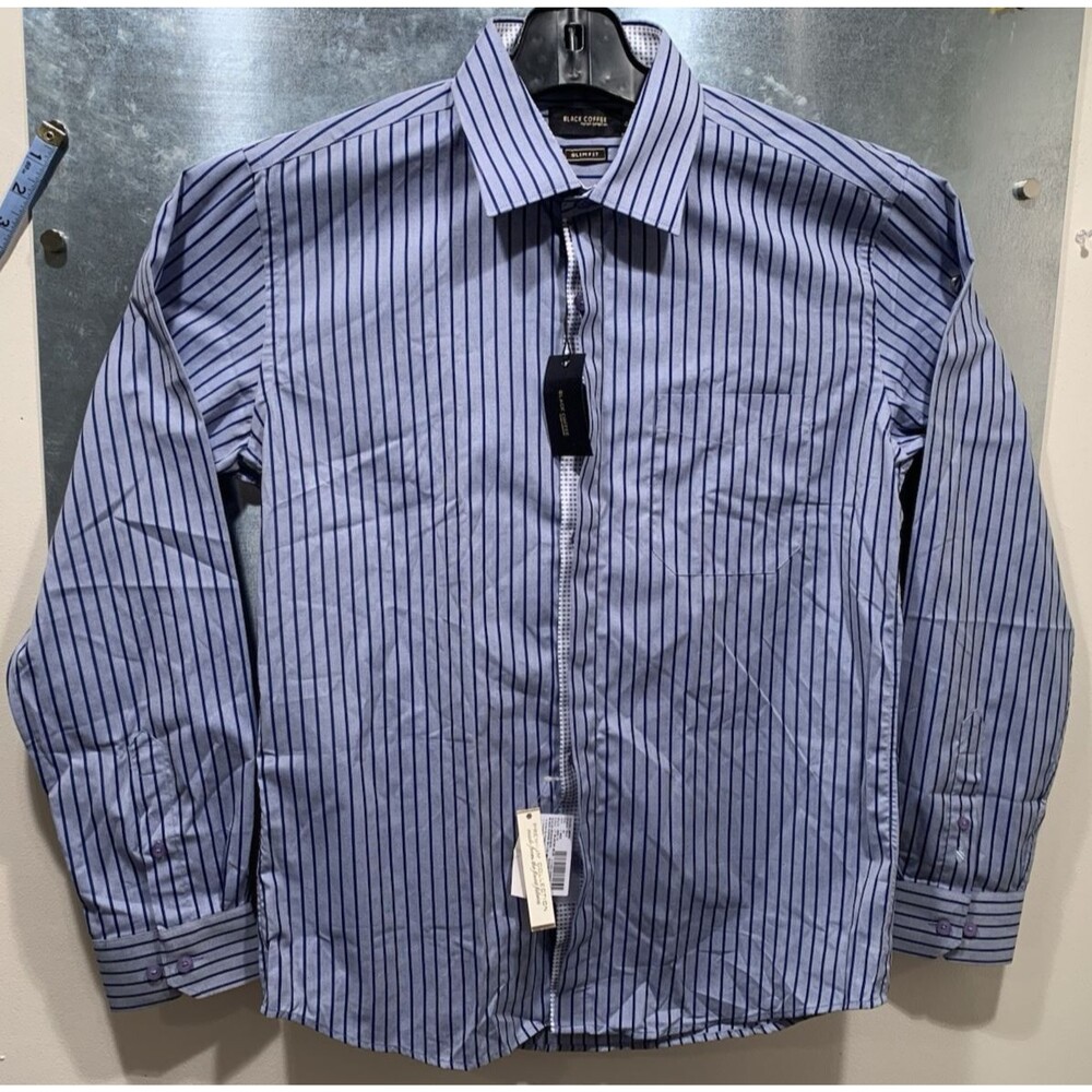 Slim Fit Black Coffee Italian Collection Luxuria 100% Cotton Striped Shirt Sz 42